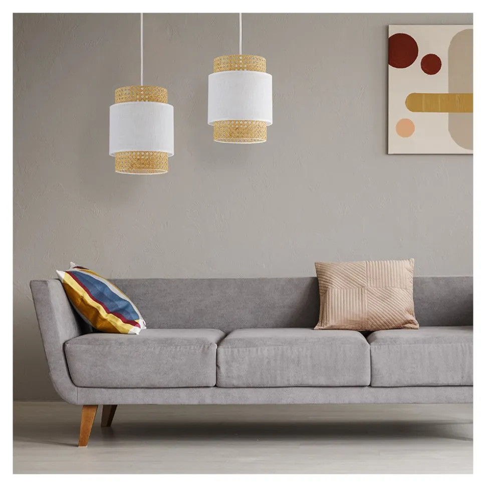 Lampa Wisząca BOHO Biały Beżowy Abażur 1xE27 20cm