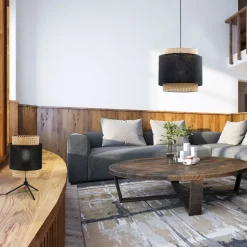 Lampa Wisząca BOHO Czarny Beżowy Abażur 1xE27 38 cm