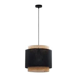 Lampa Wisząca BOHO Czarny Beżowy Abażur 1xE27 38 cm