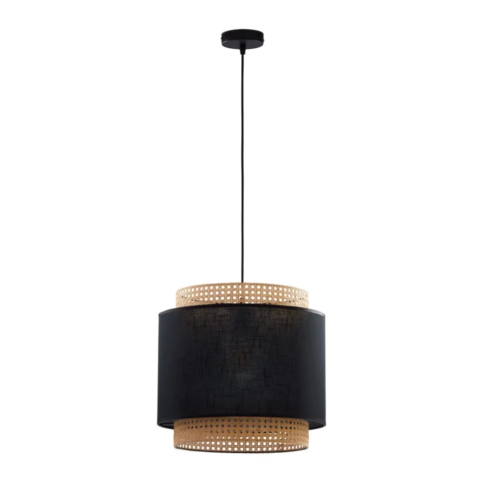 Lampa Wisząca BOHO Czarny Beżowy Abażur 1xE27 38 cm