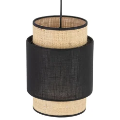 Lampa Wisząca BOHO Czarny Beżowy Abażur 1xE27 20cm