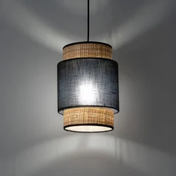 Lampa Wisząca BOHO Czarny Beżowy Abażur 1xE27 20cm