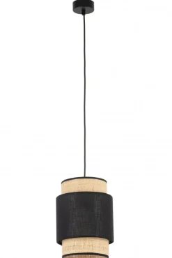 Lampa Wisząca BOHO Czarny Beżowy Abażur 1xE27 20cm