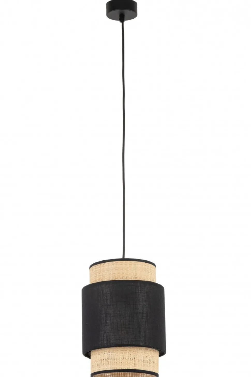 Lampa Wisząca BOHO Czarny Beżowy Abażur 1xE27 20cm