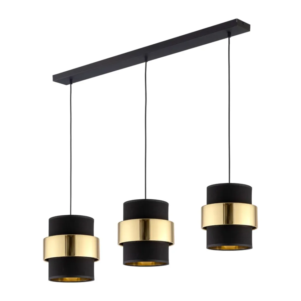 Lampa Wisząca CALISTO Czarny Złoty Abażury 3xE27