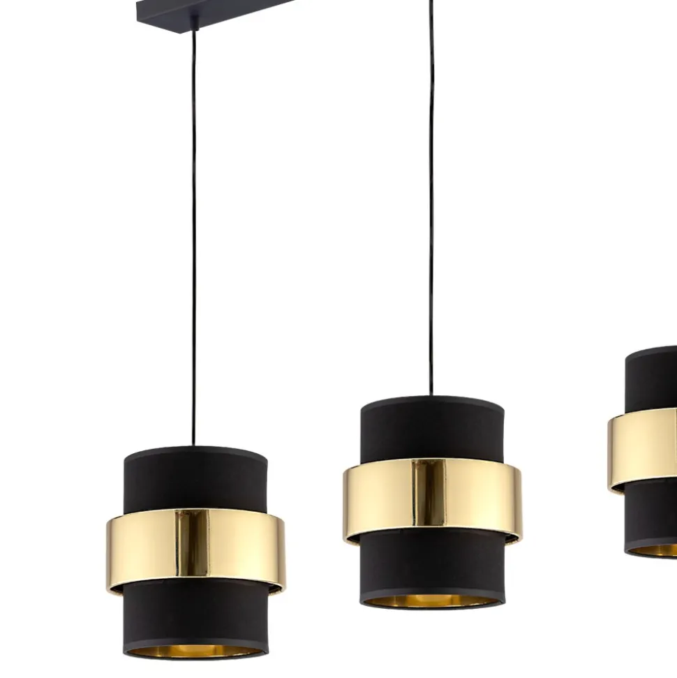Lampa Wisząca CALISTO Czarny Złoty Abażury 3xE27