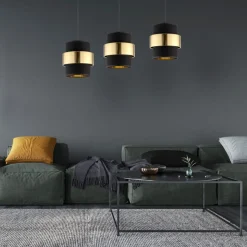 Lampa Wisząca CALISTO Czarny Złoty Abażury 3xE27