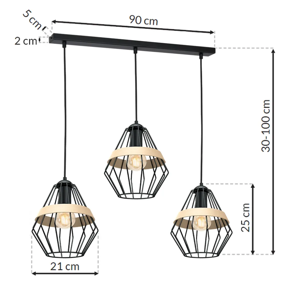 Lampa wisząca CLIFF BLACK 3xE27