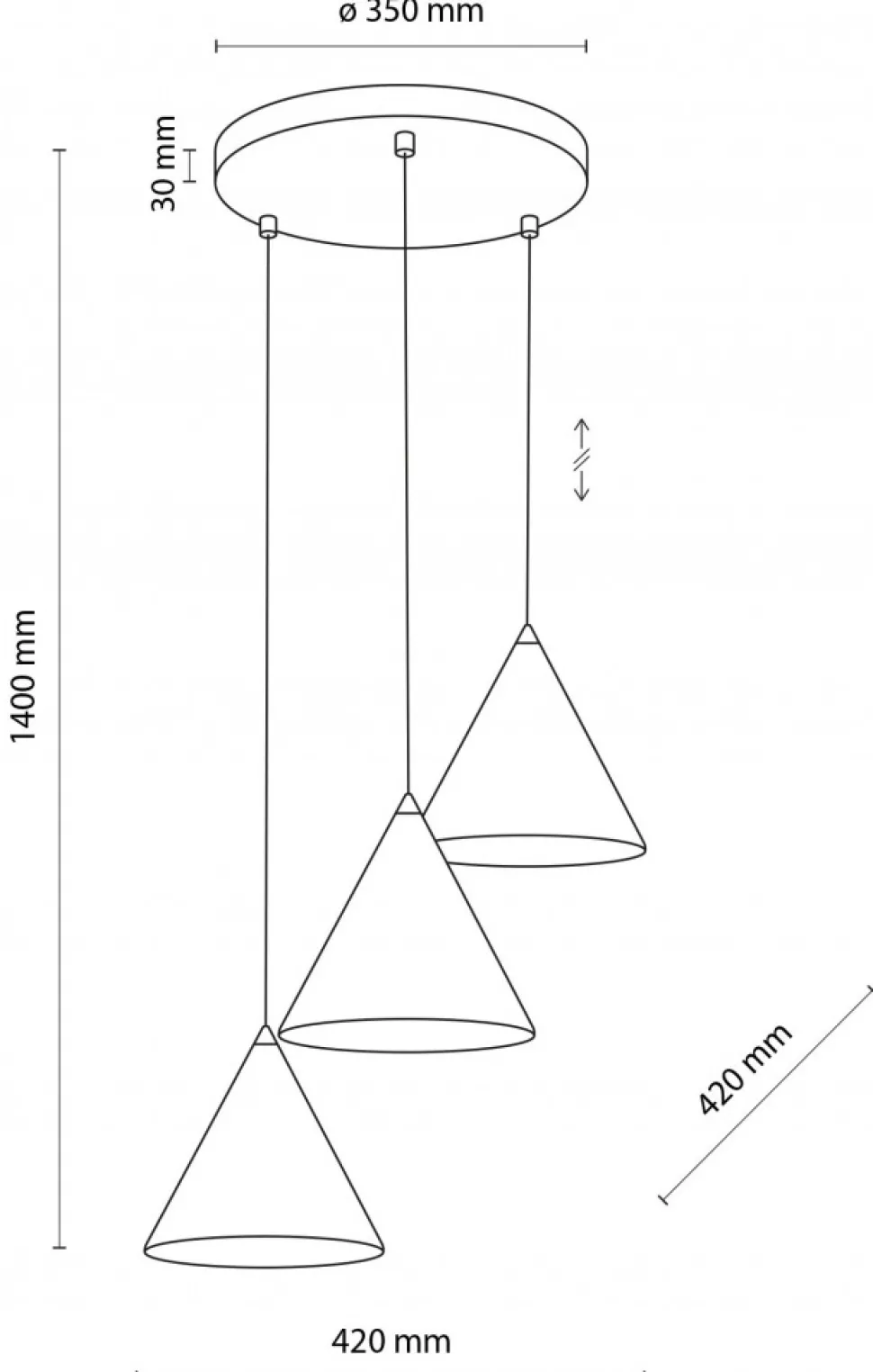 Lampa Wisząca CONO Biały Metalowe Klosze 3xE27 40cm