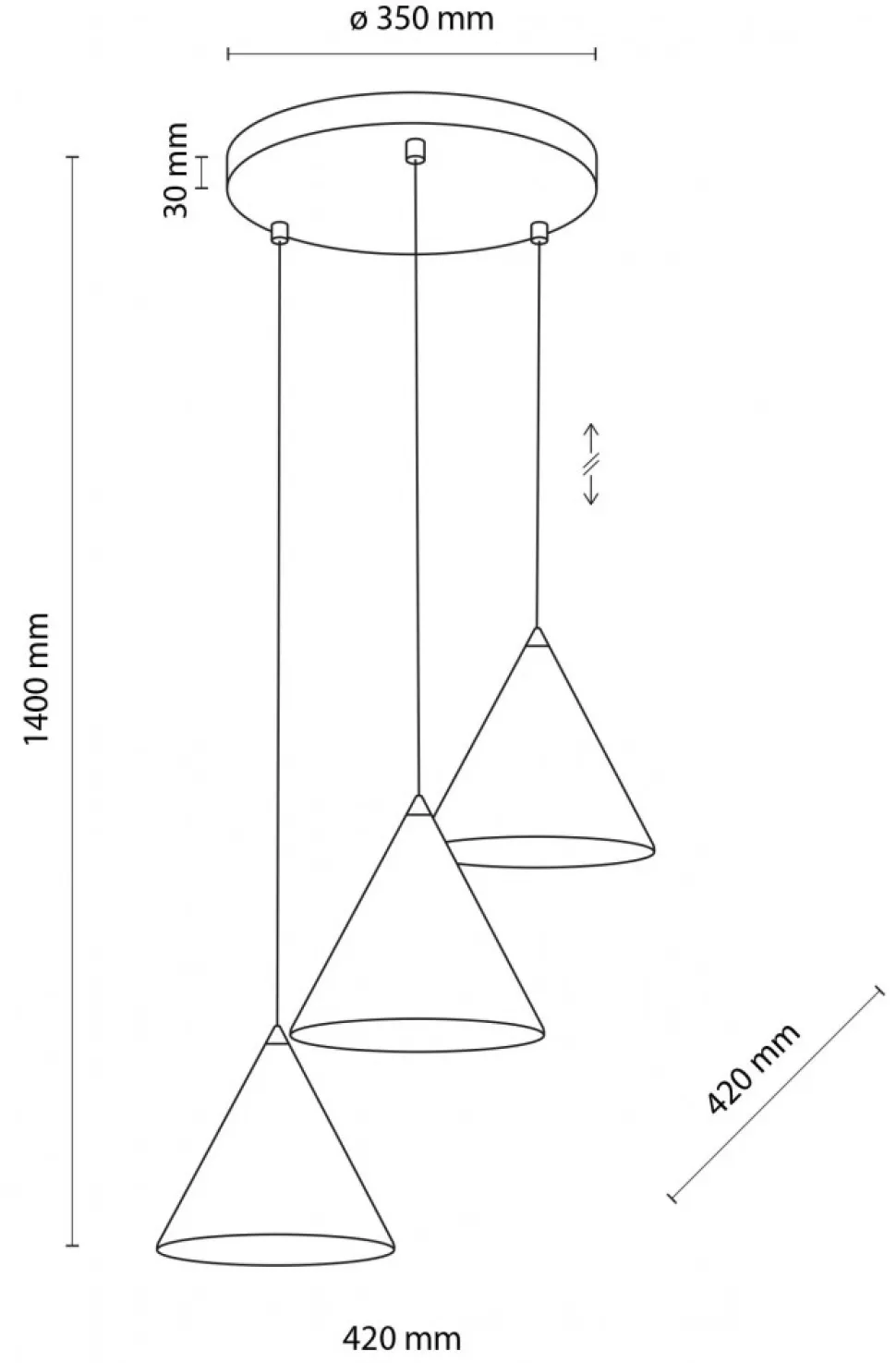 Lampa Wisząca CONO Czarny Metalowe Klosze 3xE27 40cm