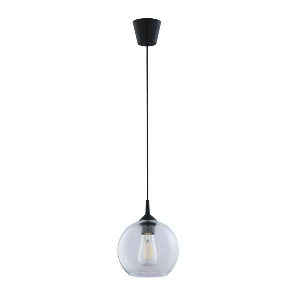 Lampa Wisząca CUBUS Czarny Transparentny Szklany Klosz 1xE27 20cm