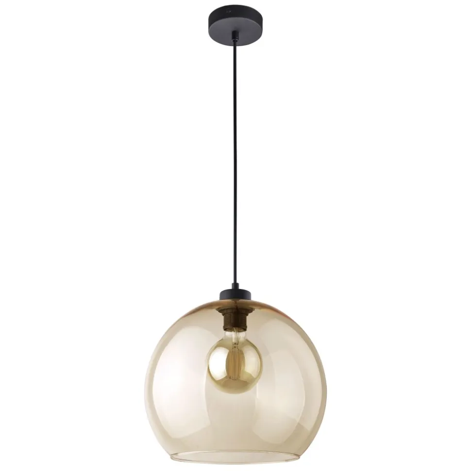 Lampa Wisząca CUBUS Czarny Bursztynowy Szklany Klosz 1xE27 30cm