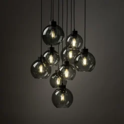 Lampa Wisząca CUBUS Czarny Grafitowe Szklane Klosze 9xE27 58cm