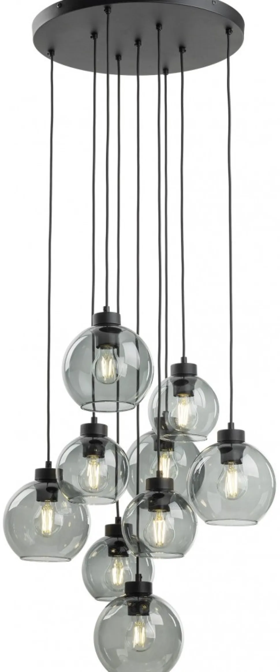 Lampa Wisząca CUBUS Czarny Grafitowe Szklane Klosze 9xE27 58cm