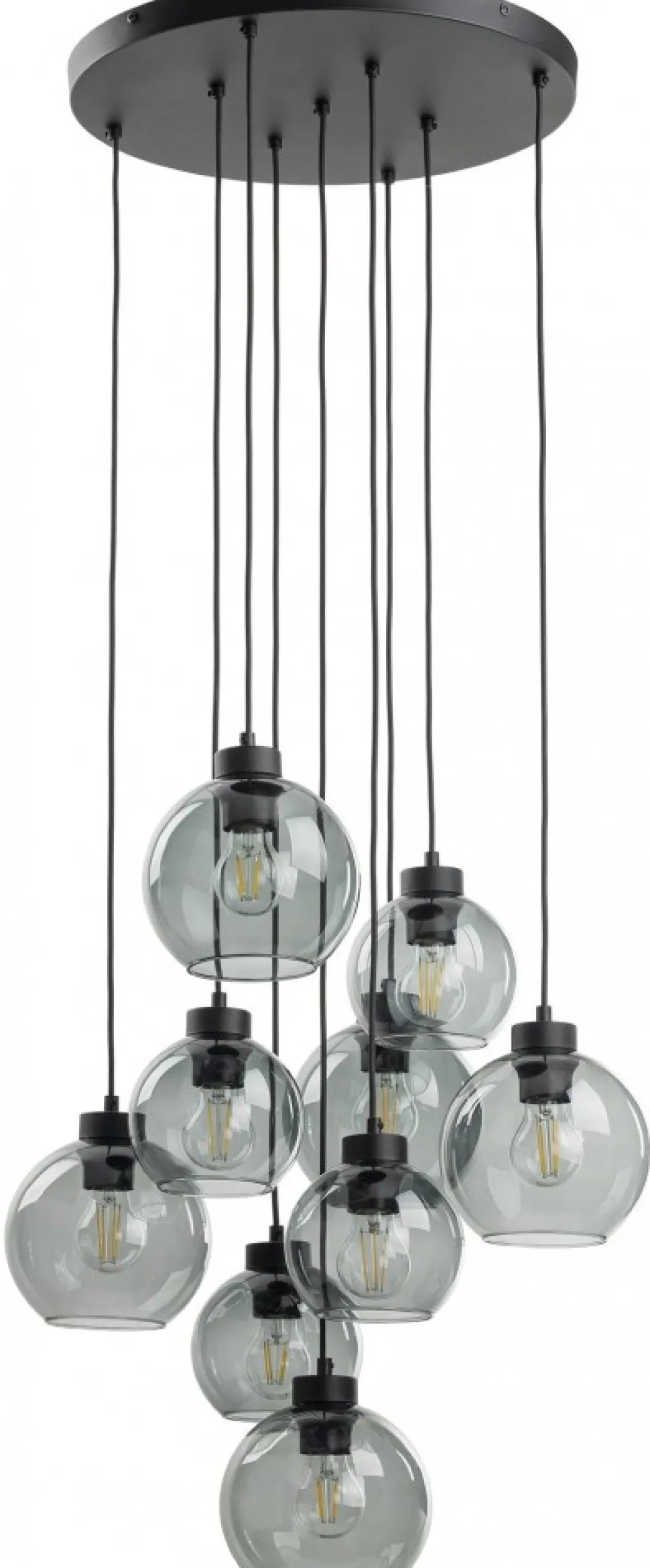 Lampa Wisząca CUBUS Czarny Grafitowe Szklane Klosze 9xE27 58cm