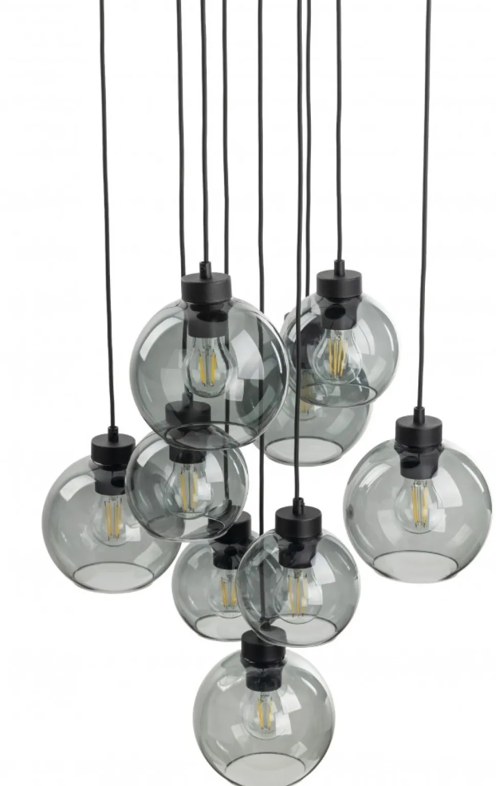 Lampa Wisząca CUBUS Czarny Grafitowe Szklane Klosze 9xE27 58cm