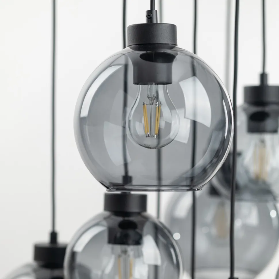 Lampa Wisząca CUBUS Czarny Grafitowe Szklane Klosze 9xE27 58cm