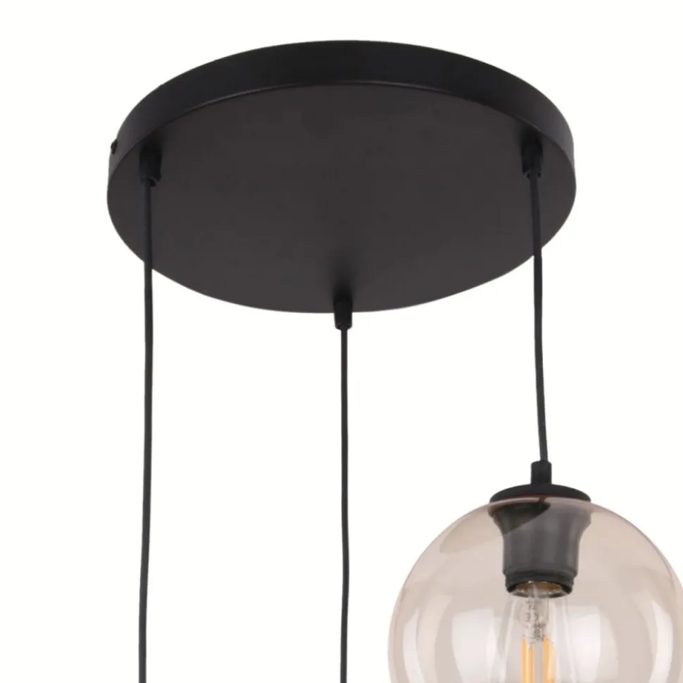 Lampa wisząca CUBUS okrągła czarna klosz bursztynowy 3xE27