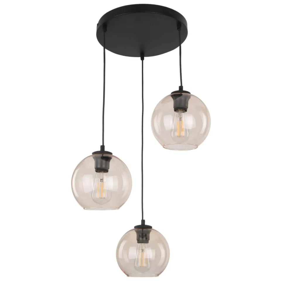 Lampa wisząca CUBUS okrągła czarna klosz bursztynowy 3xE27