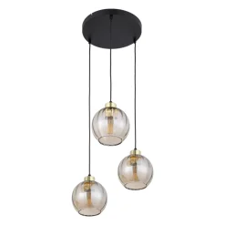 Lampa Wisząca DEVI Czarny Złoty Szklane Klosze Koło 3xE27