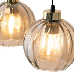 Lampa Wisząca DEVI Czarny Złoty Szklane Klosze Koło 3xE27