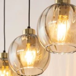 Lampa Wisząca DEVI Czarny Złoty Szklane Klosze Koło 3xE27