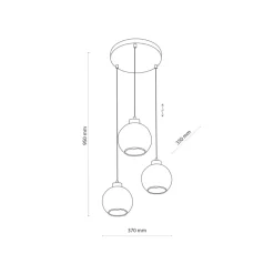 Lampa Wisząca DEVI Czarny Transparentny Szklane Klosze Koło 3xE27
