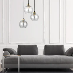 Lampa Wisząca DEVI Czarny Transparentny Szklane Klosze Koło 3xE27