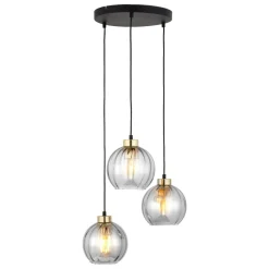 Lampa Wisząca DEVI Czarny Transparentny Szklane Klosze Koło 3xE27