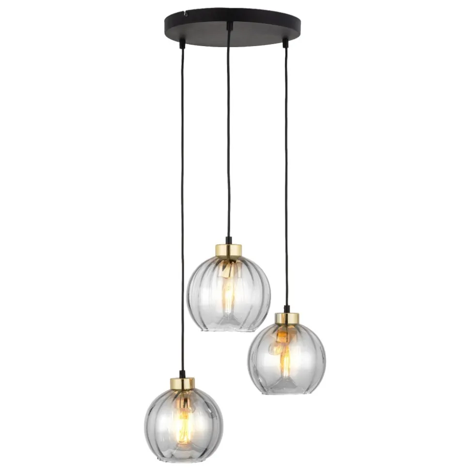 Lampa Wisząca DEVI Czarny Transparentny Szklane Klosze Koło 3xE27