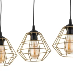 Lampa Wisząca DIAMOND Złoty Metalowe Klosze 3xE27