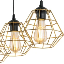 Lampa Wisząca DIAMOND Złoty Metalowe Klosze 3xE27