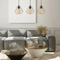 Lampa Wisząca DIAMOND Złoty Metalowe Klosze 3xE27