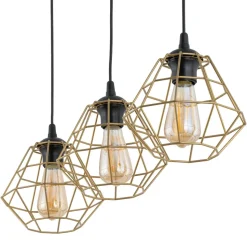 Lampa Wisząca DIAMOND Złoty Metalowe Klosze 3xE27