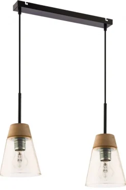 Lampa Wisząca DOMINO Czarny Bursztynowy Szklany Klosz 2xE27