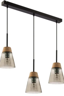 Lampa Wisząca DOMINO Czarny Dymiony Szklany Klosz 3xE27