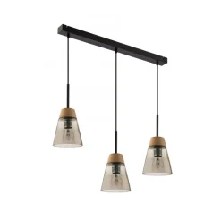 Lampa Wisząca DOMINO Czarny Dymiony Szklany Klosz 3xE27