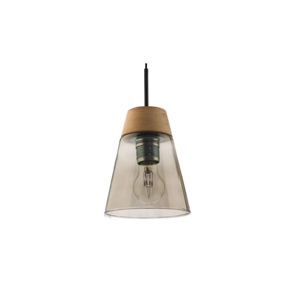 Lampa Wisząca DOMINO Czarny Dymiony Szklany Klosz 1xE27 23 cm