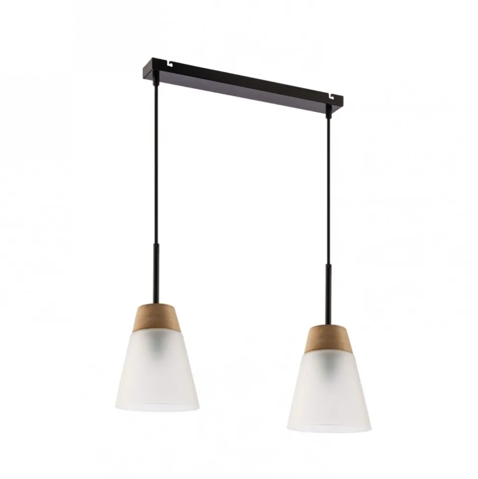 Lampa Wisząca DOMINO Czarny Biały Szklany Klosz 2xE27
