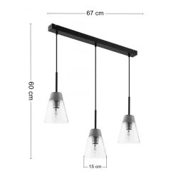 Lampa Wisząca DOMINO Czarny Bursztynowy Szklany Klosz 3xE27