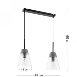 Lampa Wisząca DOMINO Czarny Dymiony Szklany Klosz 2xE27