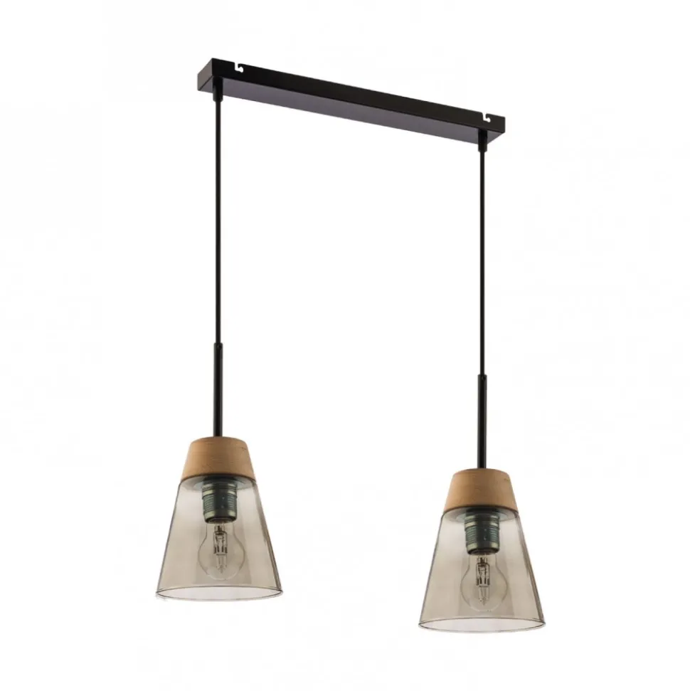 Lampa Wisząca DOMINO Czarny Dymiony Szklany Klosz 2xE27
