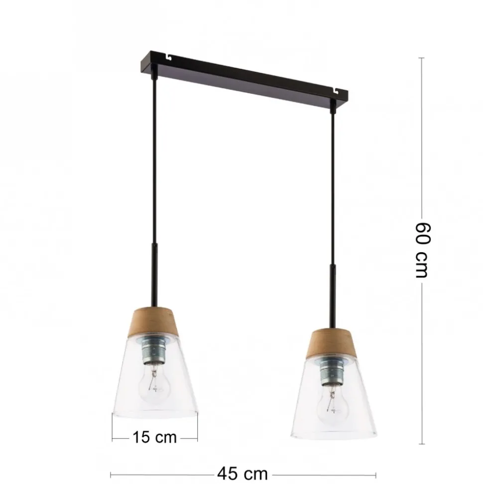 Lampa Wisząca DOMINO Czarny Transparentny Szklany klosz 2xE27