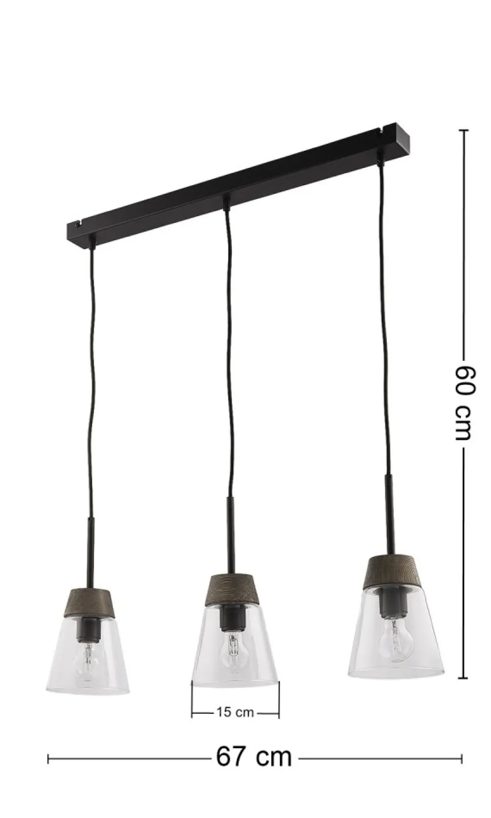 Lampa Wisząca DOMINO I Czarny Transparentny Szklany Klosz 3xE27