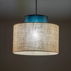 Lampa wisząca DUO czarna abażur juta zielony 1xE27 38 cm