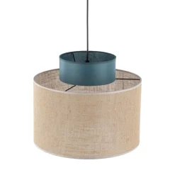 Lampa wisząca DUO czarna abażur juta zielony 1xE27 38 cm