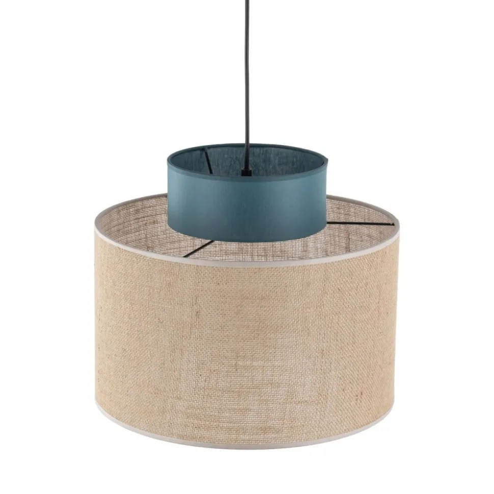Lampa wisząca DUO czarna abażur juta zielony 1xE27 38 cm