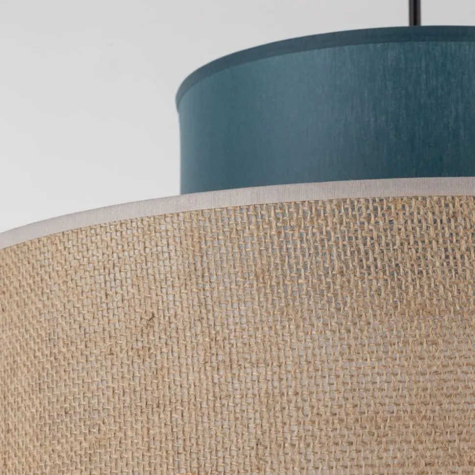 Lampa wisząca DUO czarna abażur juta zielony 1xE27 38 cm