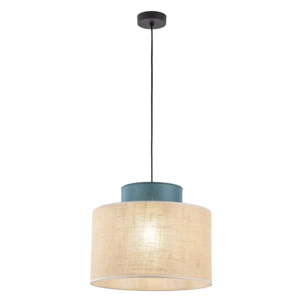 Lampa wisząca DUO czarna abażur juta zielony 1xE27 38 cm