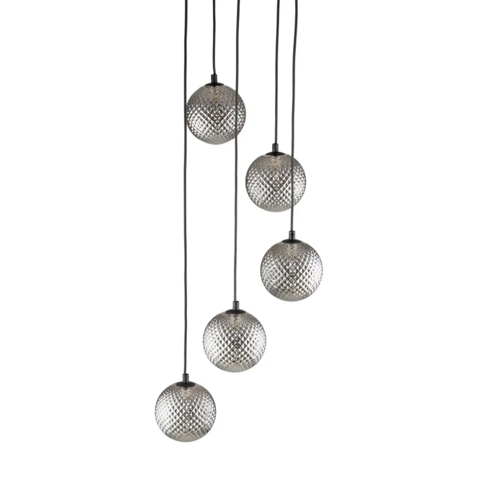 Lampa Wisząca ELENA Czarny Szklany Klosze 5xG9